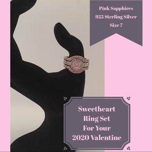 925 Sterling Sweetheart Pink Sapphire Ring Set